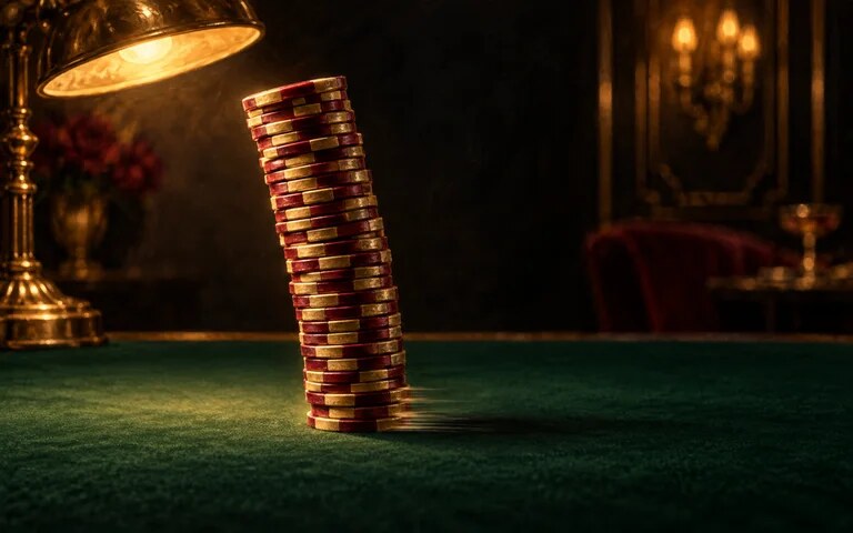 A stack of chips under the table lamp in Apostas e cassino